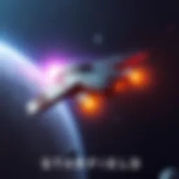 A player-designed spaceship soaring through space in Starfield, showcasing ship-building features.