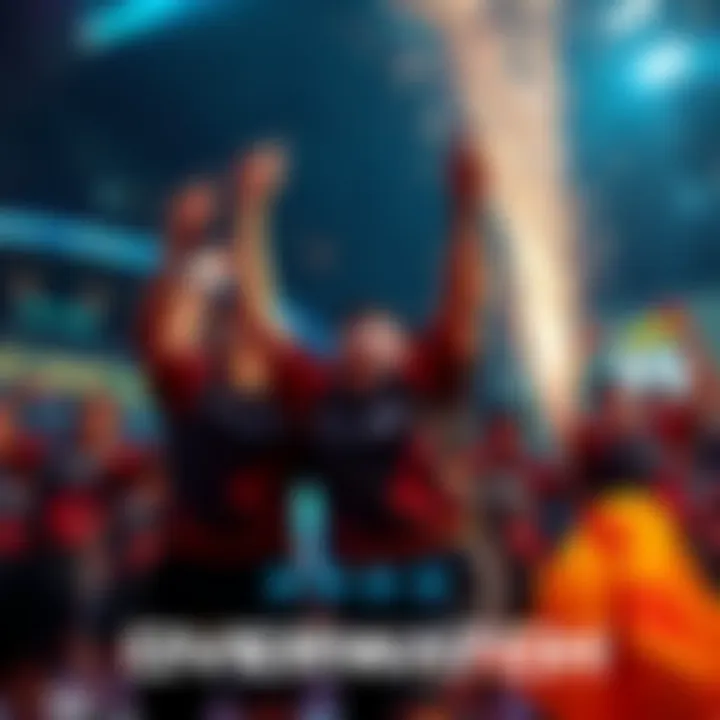 Players from Spacestation Gaming celebrate their 3-2 win against Team Liquid in the Overwatch Champions Series 2026 playoffs, showing excitement and teamwork.