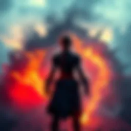 A character stands at a crossroads, facing Melina who looks conflicted between two choices. One path glows with a fiery light representing the Frenzied Flame, while the other remains dark and uncertai...