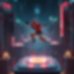 A Sparrow character attempting a double jump on a glowing jump pad, showing varied success.