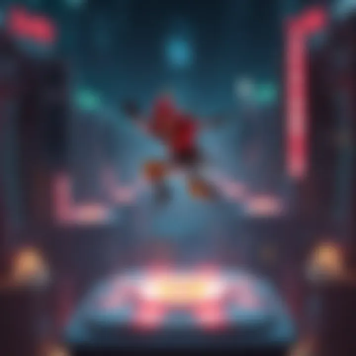 A Sparrow character attempting a double jump on a glowing jump pad, showing varied success.