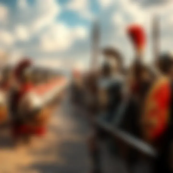 A depiction of Spartan and Athenian warriors preparing for battle, showcasing their distinct armor and weapons.