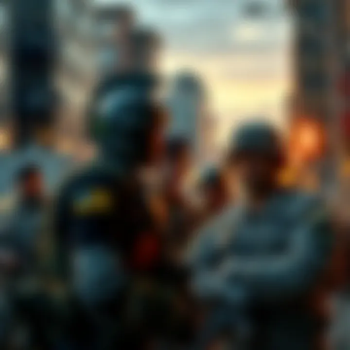 A group of Spartan Veterans reflecting on their lives post-service, showing the contrast between Spartan IIs and IIIs in an urban setting.