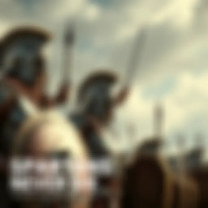 A group of Spartan soldiers in armor, standing strong with shields and swords raised, symbolizing their legacy in battle.