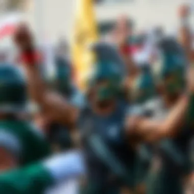 A group of Spartans celebrating together, displaying pride and unity during a historic milestone event.