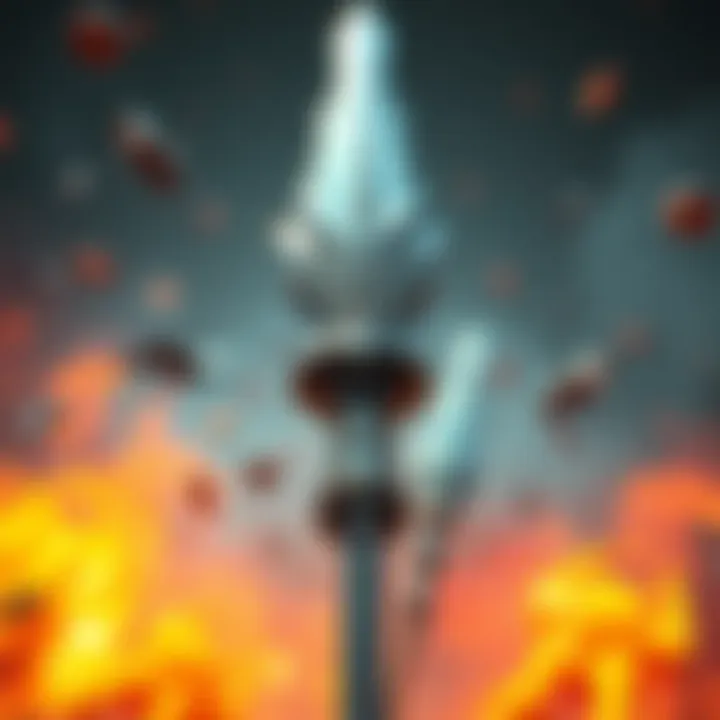 Detailed view of a spear highlighting its features, surrounded by gameplay elements.