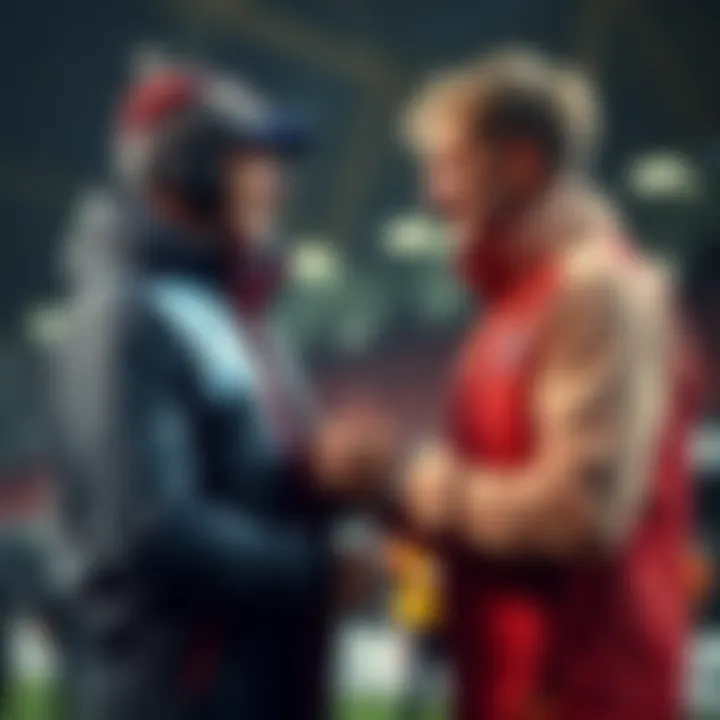 Speed Congratulating Norway's Coach Speed shakes hands with Norway's head coach after a match, showing mutual respect and sportsmanship.