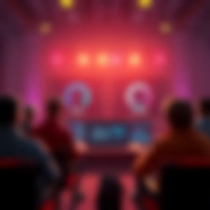 A group of people discussing speed and power performance in a forum setting with a digital display showing contrasting speed and power graphics.