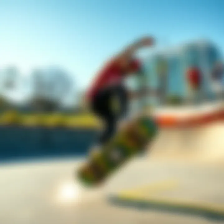 A person executing a speedflip move in a skate park, showcasing their technique and style.