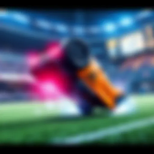 A player executing a speedflip during a Rocket League kickoff, showcasing the car's movement and direction towards the ball.