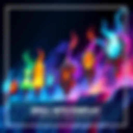 A selection of magical spells glowing with energy, showcasing various colors and effects, representing different strategies in gameplay.