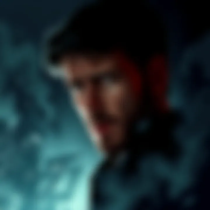 A character named Spencer with a troubled expression, reflecting on his past actions, surrounded by dark shadows symbolizing his brutal past.