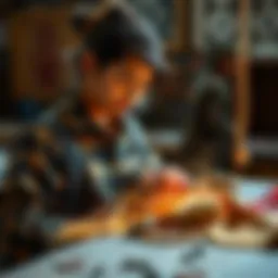 A skilled artisan working on a blend of traditional and modern crafts, showcasing intricate details of their unique work.