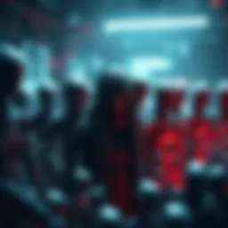 A S’pht character is surrounded by non-active rooks and UESC androids, suggesting a scene of experimentation or control.