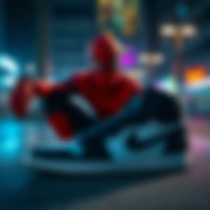A scene showing Spider-Man Miles Morales alongside the Air Jordan 1 High OG ‘Black Toe Reimagined’ sneakers, highlighting their release excitement.
