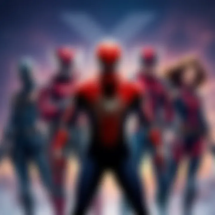 Spider-Man and X-Men Characters Spider-Man standing with X-Men characters in an action pose, hinting at an upcoming crossover film