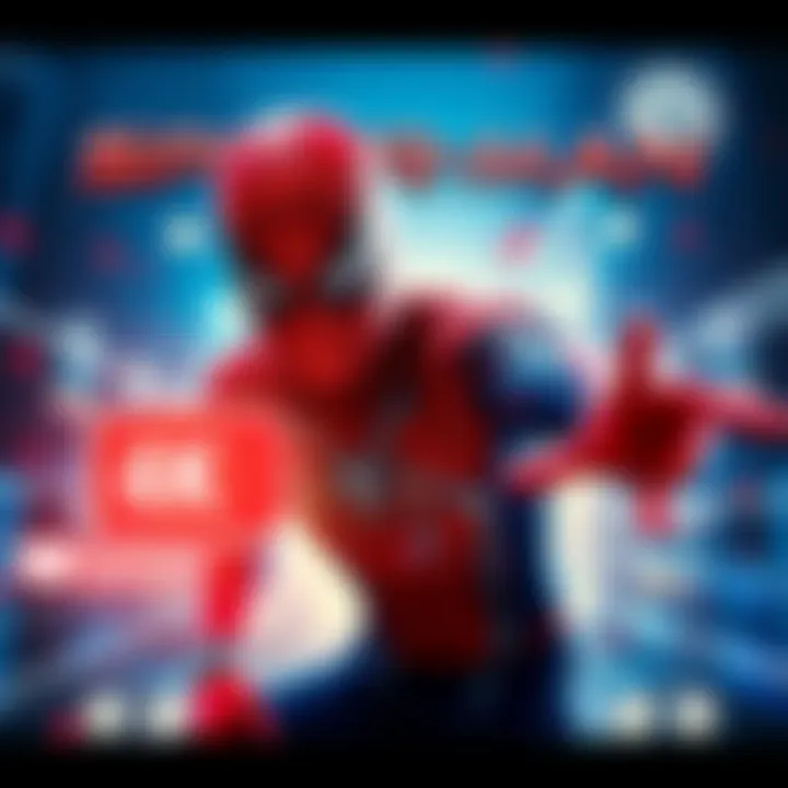 A vibrant YouTube channel banner featuring Spider-Man in action, surrounded by colorful graphics and a 4K video symbol, inviting viewers to subscribe for more content.