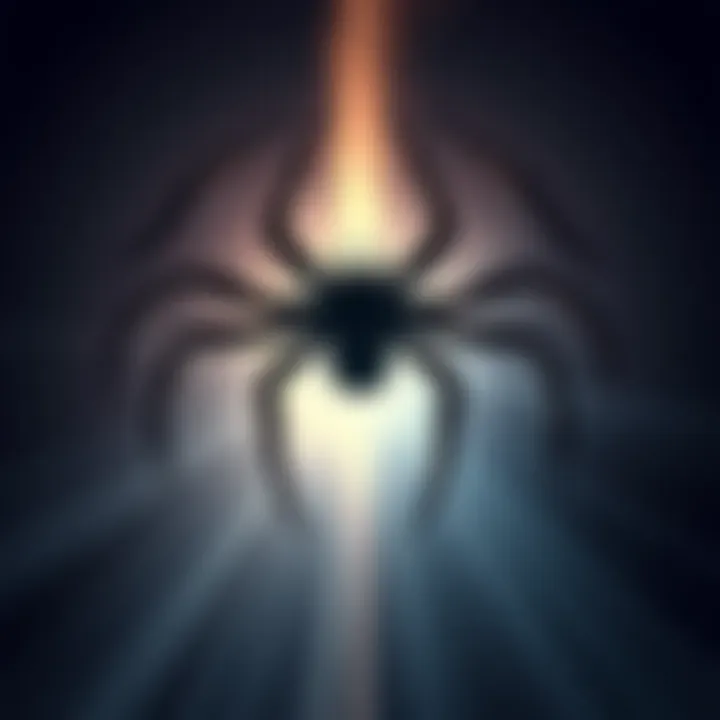 A large spider silhouette with rays of light behind it, symbolizing transformation and hope as the Second Dawn approaches.