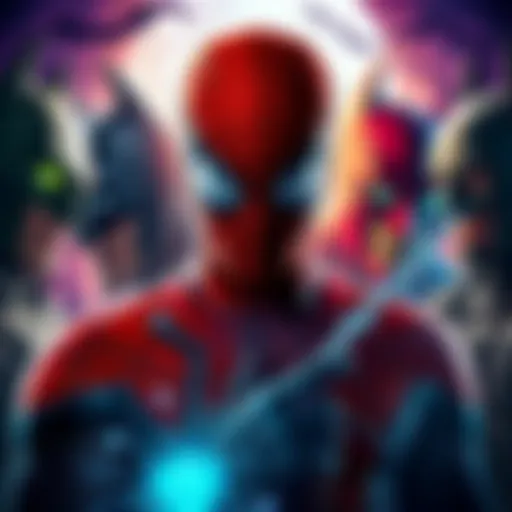 Spider-Man and Batman Villains Spider-Man faces off against Batman, surrounded by their iconic villains like the Green Goblin and the Joker.