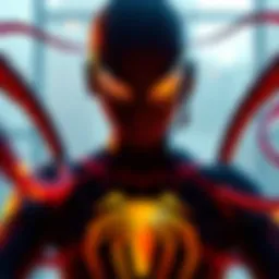 Spider-Man wearing a black suit, showcasing tentacle-like appendages extending from his back, ready for action.