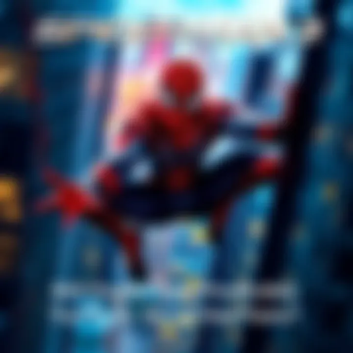 Spider-Man swinging through the city Spider-Man in action, swinging between skyscrapers with a vibrant city background