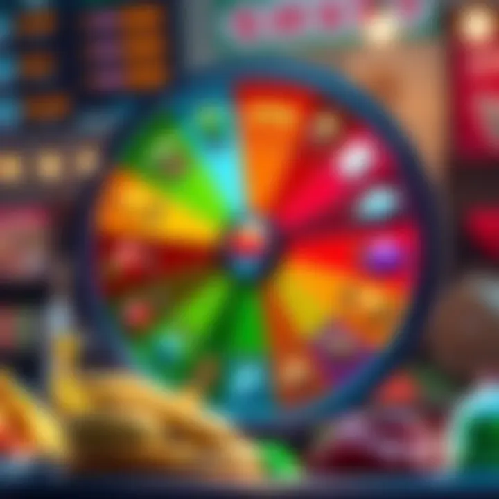 A colorful spin wheel showcasing different rewards and materials, emphasizing efficient farming techniques.