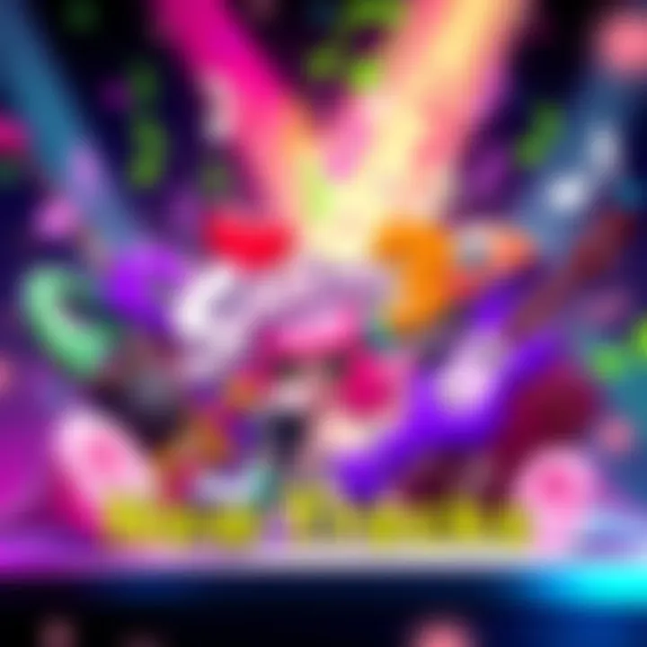 Colorful Splatoon 3 game characters surrounded by musical notes and instruments celebrating the new soundtrack update
