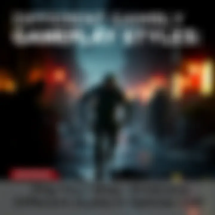 A stealthy character sneaks through a dimly lit area, showcasing various gameplay styles in Splinter Cell. The scene includes shadows, enemies in the background, and stealth elements.