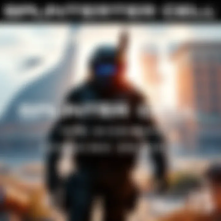 Concept art showing a character in tactical gear exploring an open-world environment with urban and natural elements