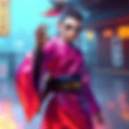 Splinter's character wearing a shiny, plastic-like kimono in a game setting