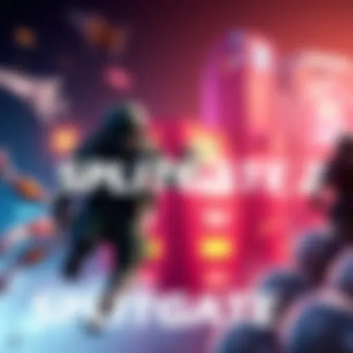 Announcement of Splitgate 2 returning to beta for rework, featuring game elements and players in action
