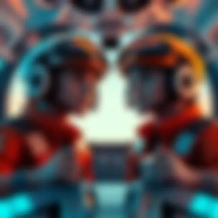 Two pilots in a Splitgate game A screenshot showing two avatars resembling pilots connected in a Splitgate game, highlighting unexpected camaraderie.