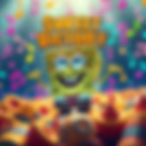 Spongebob Squarepants with musical notes Spongebob Squarepants surrounded by colorful musical notes celebrating the release of Sweet Victory jam track