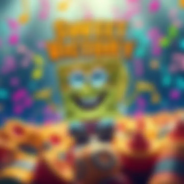 Spongebob Squarepants with musical notes Spongebob Squarepants surrounded by colorful musical notes celebrating the release of Sweet Victory jam track