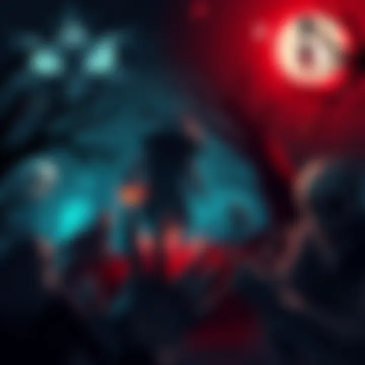 A dark pixel art scene featuring eerie characters and haunting backgrounds typical of 2D horror games, highlighting elements of fear and suspense.