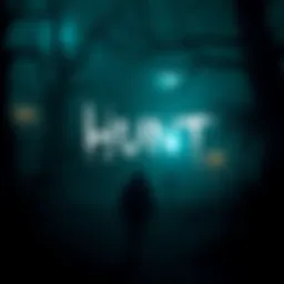 A player searching a dark, eerie environment in Hunt, with ominous shadows and unsettling sounds around.