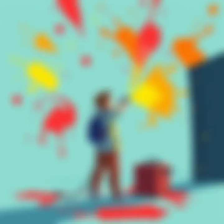 A cartoonish illustration showing a person spraying paint in various directions, symbolizing the spray and pray strategy in multiple contexts.