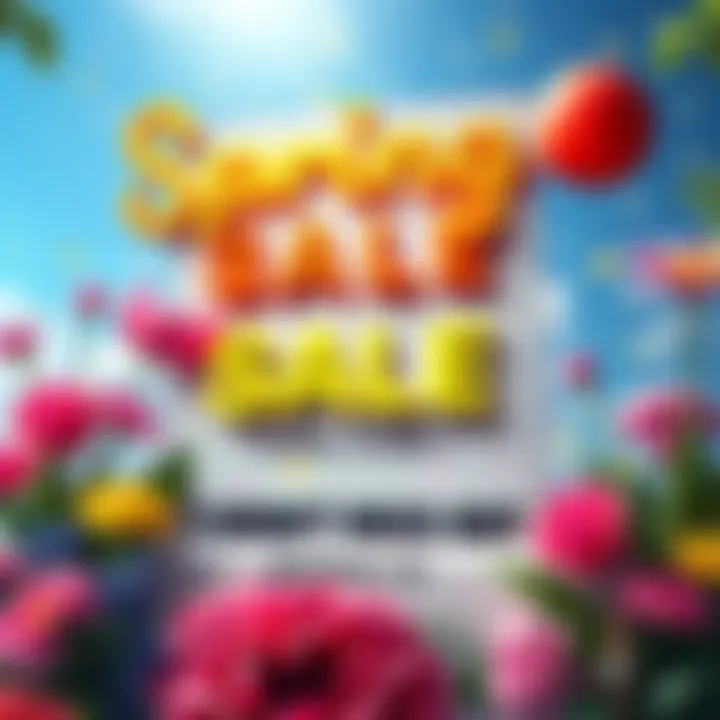 Colorful banner promoting Spring Sale with flowers and shopping items