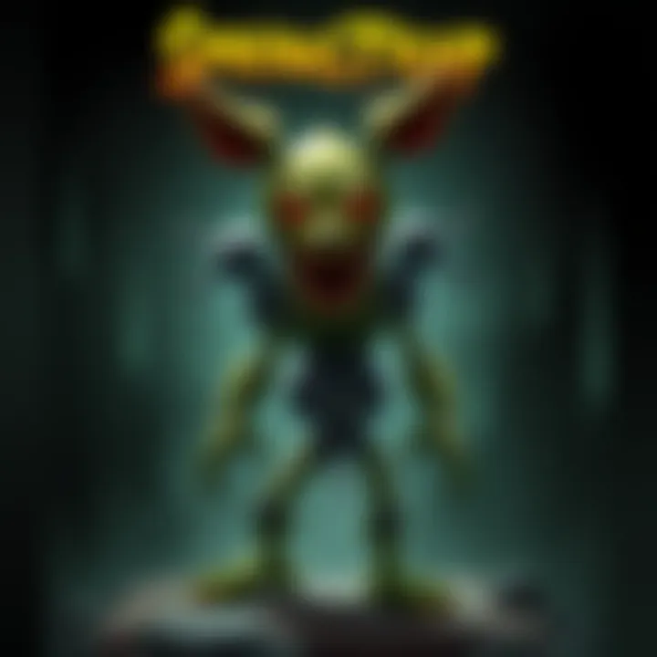 Springtrap, a character resembling a deteriorated animatronic with a twisted and creepy appearance, stands in a dark game environment, showcasing his powers and mechanics.