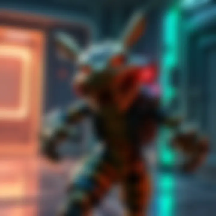 Springtrap in Game Action Springtrap character showing his gameplay mechanics in a game environment, with doors and teleportation effects visible