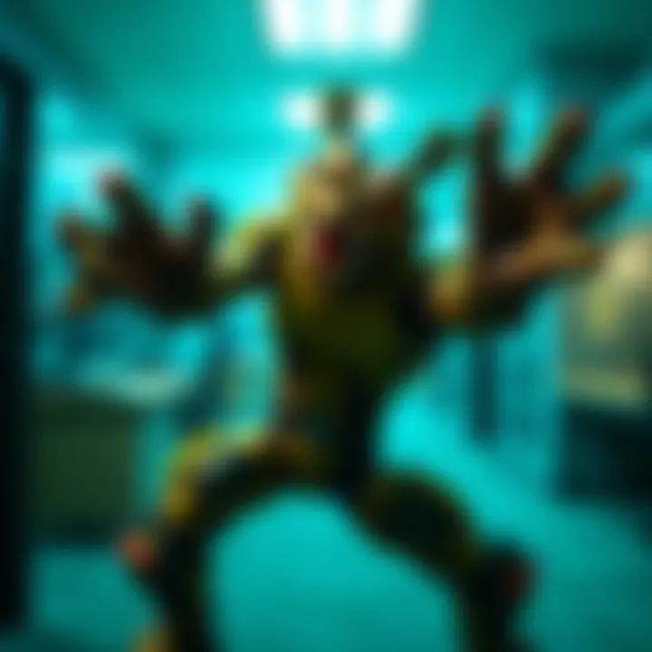 Springtrap character making two grabs in an office setting