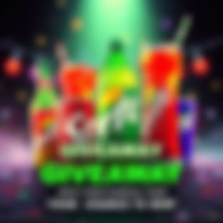 Colorful advertisement for a giveaway featuring drinks and playful text inviting comments to enter.