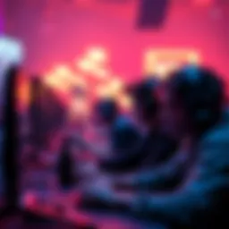 Squad gaming with headset A group of gamers using headsets to communicate while playing together