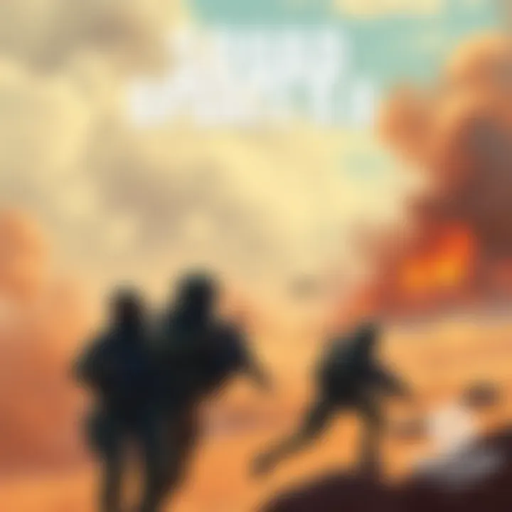 Illustration showing battlefield scene in Al Basrah with enhanced graphics and soldiers in action
