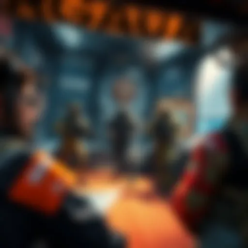 Squad in Base Management Game A group of characters managing a home base while preparing for a mission in a tactical game setting.