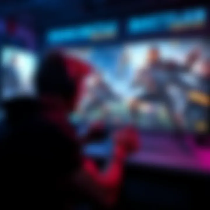A gamer playing Squad Battle on a console, with a focus on the game's multiplayer interface and action scenes.