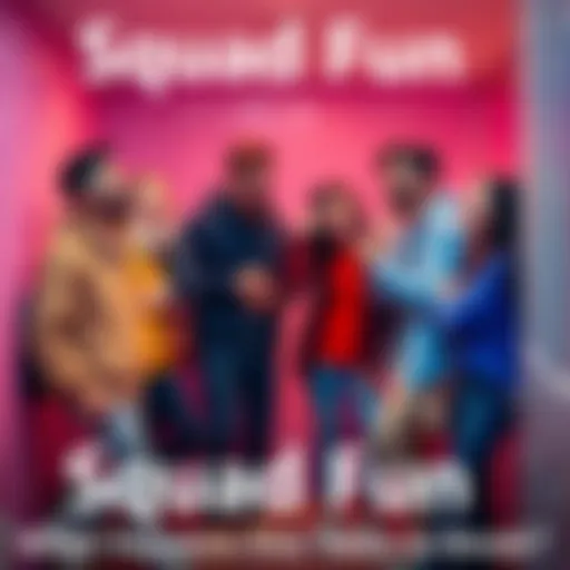 Squad having fun during a break A group of friends laughing and playfully using long emotes while one member steps away for a bathroom break