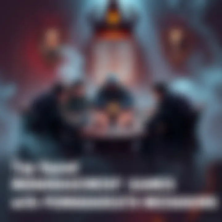 A tactical squad in a fantasy setting strategizing around a table with character portraits around them, showcasing the risk of permanent character death in gameplay.