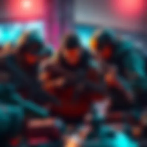 A group of players strategizing around weapons and gameplay options, looking frustrated with their current choices.