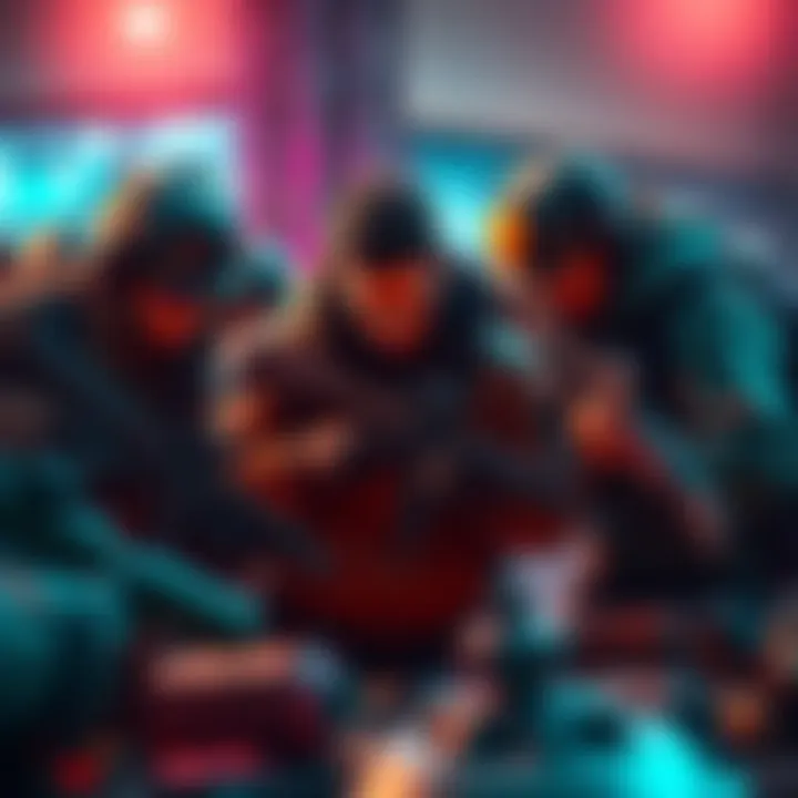 A group of players strategizing around weapons and gameplay options, looking frustrated with their current choices.